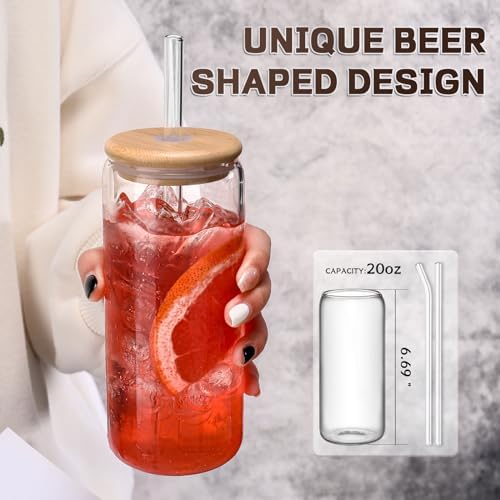 DWTS DANWEITESI Glass Cups “20oz”,Glass Cups with Lids and Straws 4 pcs-Coffee Cups,Drinking Glasses Set,Glass Tumbler with Straw and Lid Gift 2 Cleaning Brushes 600ml - Image 2