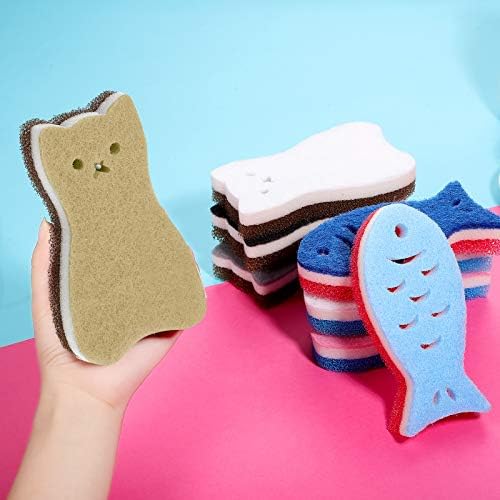 8 Pieces Kitchen Scrub Sponges Cat Fish Cleaning Sponge Dishwashing Scrubber Non-Scratch Multi-Use Sponges for Dishes Pots Pans Sinks - Image 3