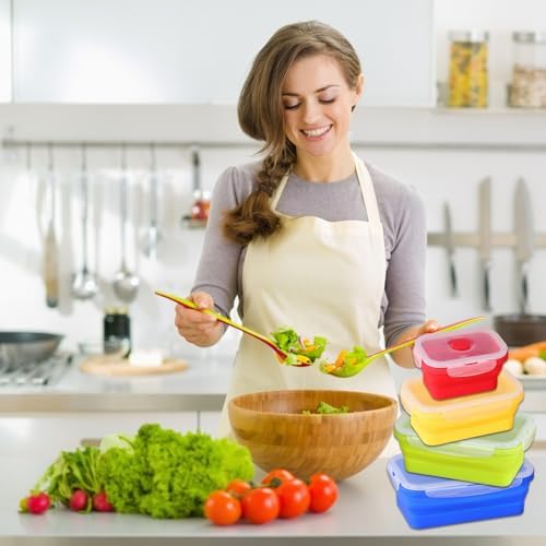 4 Collapsible Food Storage Containers, Silicone Food Storage Containers with Plastic Airtight Lids, Collapsible Storage Containers for Food Camping, Microwave Dishwasher Freezer Safe - Image 7