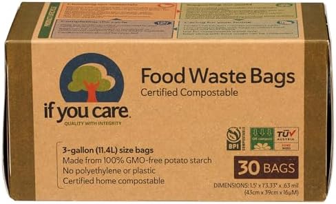 If You Care Compostable Trash Bags for Food Scraps, Kitchen Waste, Garbage – 30 Count, 3 Gallon – Certified Compostable, Non Plastic, Disposable by IfYouCare