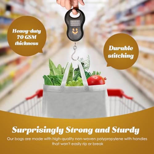 Reginary 50 Pcs Reusable Tote Bags Shopping Bags Non Woven, White - Image 6