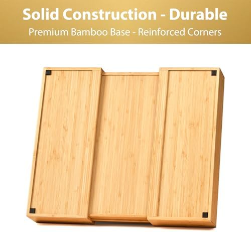 Umilife Expandable Kitchen Drawer Organizer, 2.5" High Bamboo Utensils Silverware Tray, Adjustable Large Deep Wood Organization Holder - Image 4