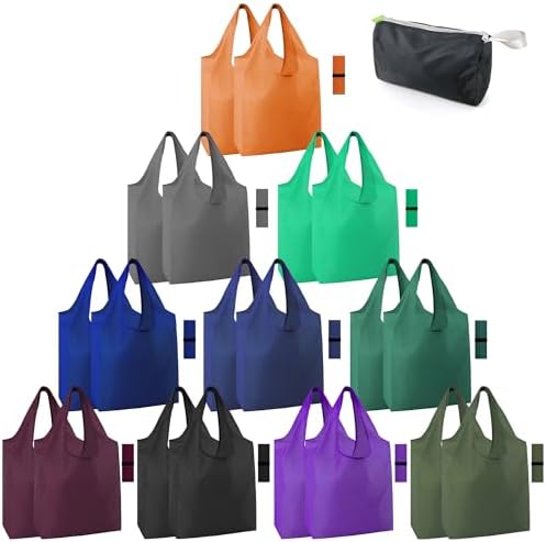 BeeGreen 20 Pack Reusable Grocery Bags w Storage Pouch Reusable Shopping Bags Bulk w Elastic Band Colorful 50LBS X-Large Foldable Fabric Bags Machine Washable Heavy Duty Tote Bags for Groceries by BeeGreen