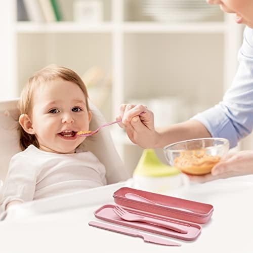 Reusable Travel Utensils Set with Case, 3 Sets Wheat Straw Portable Knife Fork Spoons Cutlery, Eco-Friendly BPA Free Plastic Tableware for Kids Adults Travel Picnic Camping Utensils - Image 3