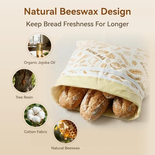Bread Bag for Homemade Bread - 2 Packs XL Reusable Organic Beeswax Natural Cotton Sourdough Bag, Homesteading Essentials Sourdough Bags with Sealing Zip to Keep Fresh(13×17 Inches) - Image 5