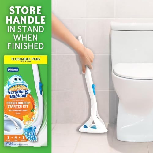 Scrubbing Bubbles Toilet Bowl Brush and Holder with Cleaner Refill Pads, Fresh Brush Toilet Wand Starter Kit, Cleans Limescale & Fights Odors, Citrus Scent, 1 Wand + 4 Refills + 1 Stand (Pack of 4) - Image 6
