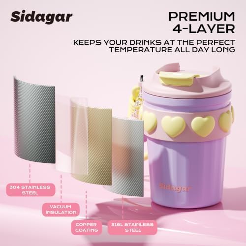 12 oz Insulated Coffee Tumbler with Lid, Cute Travel Mug, Purple - Image 6