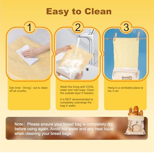 2 Pack Reusable Beeswax Bread Bags for Sourdough, 17inx13in Bread Bags for Homemade Bread, XL Natural Beewax Lined Bread Bag, Freezer Friendly Freshness Preservation for Food Storage - Image 6