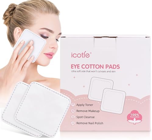 200-Count Eye Cotton Pads 100% Cotton Ultra Soft Square Cotton Pads, Spunlace Purely Physical Technology, Makeup Remover Pads for Facial Cleansing on All Skin Types by icotle