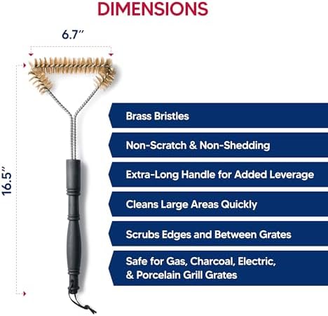 HIC Kitchen Roasting 3-Sided Grill Cleaning Brush with Non-Scratch Brass Bristles, 16.5-Inches Long - Image 5