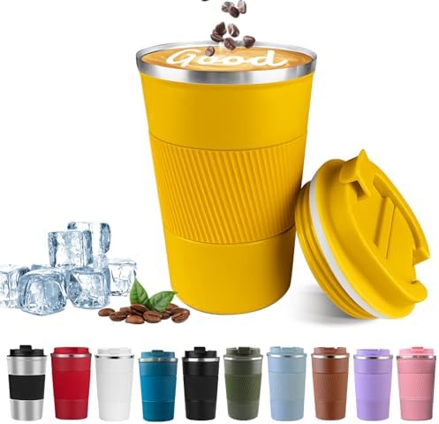 Insulated Travel Coffee Mug, Stainless Steel Coffee Cup with Leakproof Lid by YINBAOGE