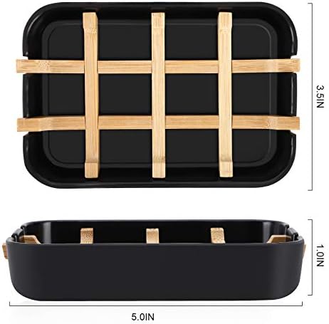 Bamboo Wooden Soap Dishes for Bathroom Bar Soap Holder Shower Soap Holder Sink Deck Bathtub Shower Tray (Two Pieces Black) - Image 2