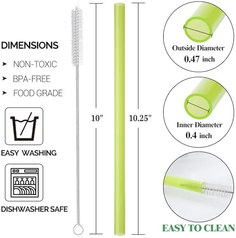 8 Pcs Extra Wide Reusable Smoothie & Boba Straws with 1 Bag & 2 Brushes - Multicolor Big Jumbo, BPA FREE Large Plastic Straws for Smoothies, Bubble Tea(Tapioca, Boba Pearls), Milkshakes - Image 3