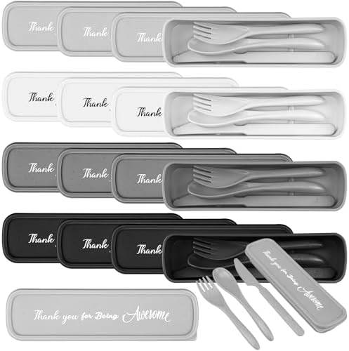24 Pack Reusable Travel Utensils Set Case Thank You for Being Awesome Appreciation Gifts Bulk for Employee Coworker Student Portable Lunch Utensils Wheat Straw Fork Spoon Knife for Picnic(Plain Color) by Acellegic