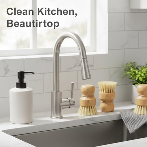 3 Pcs Dish Brush Set, Bamboo Palm Fiber Scrub Brush for Kitchen Cleaning, Pot Pan Sink Wok Vegetable Cleaning Brushes - Image 5