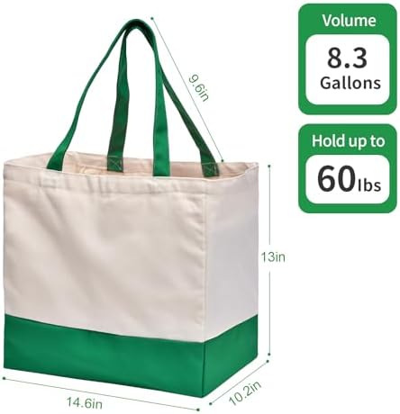 Canvas Reusable Grocery Bags Heavy Duty, 8.3 gal Foldable Large Canvas Tote Bag with Handles, Holds 60 lbs Shopping Bags, 3 Pack - Image 6