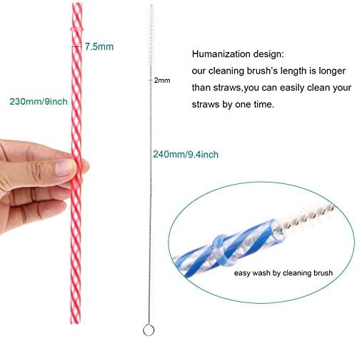 Dakoufish 12 Piece 9 Inch Reusable Plastic Thick Drinking Straws BPA Free Mason Jar Straws Transparent Small Stripe (9inch, Mix 12color) - Image 2