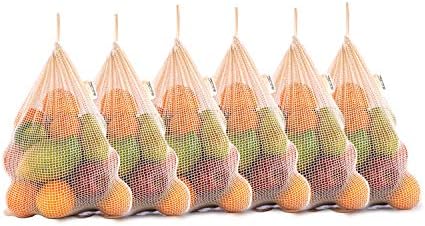 Mesh Large Produce Bag - 100% Organic Cotton Bags for Grocery & Storage - Produce Storage Bags, Tote Bags with Drawstring - Reusable, See-Through Cotton Produce for Fruits & Vegetables (6 Pack, Large) by AllCottonandLinen
