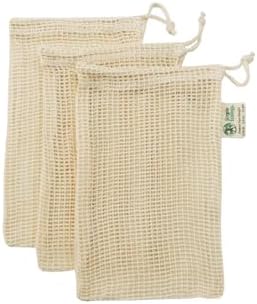 Simple Ecology Reusable Produce Shopping and Storage Bags, Drawstring, Washable Organic Cotton Mesh, X Small 3 pack by Simple+Ecology
