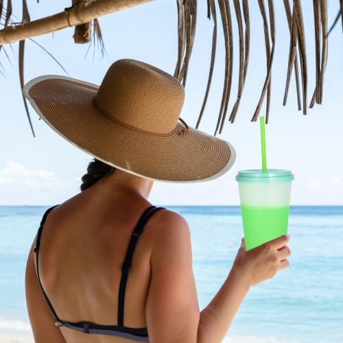 Color Changing Cups, 5 Pack 24oz Plastic Tumblers, Reusable Iced Coffee & Smoothie Cups with Lids and Straws for Parties and Travel (Bright, 24 Pcak) - Image 4