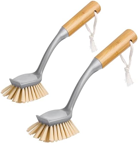 MR.SIGA Dish Brush with Bamboo Handle Built in Scraper, Pack of 2 by MRSIGA