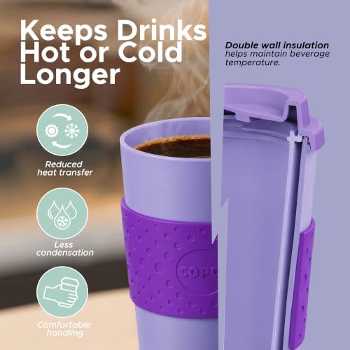 Copco Acadia 16oz Travel Mug, Set of 4 - Double Wall, Green & Purple - Image 3