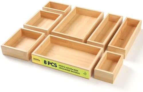 lilLittle Bamboo Drawer Organizer, 8 Pcs Multi Purpose Drawer Organizer Set by lilLittle