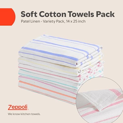 Zeppoli Classic Kitchen Towels - 6 Pack 100% Natural Cotton Towel Set, Reusable Wash Cloths, Absorbent Dish Towels, Machine Washable Hand Towels, Kitchen Essentials, 20” x 28” - Pastel VAR - Image 2