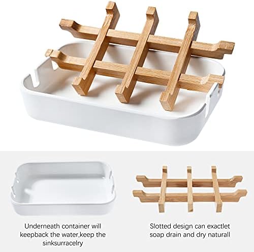 Soap Dishes for Bar Soap, White Bathroom Soap Holder, Bamboo Soap Dishes Holder for Bathroom Shower, Bathroom Sink Soap Dish, White Soap Tray. - Image 2