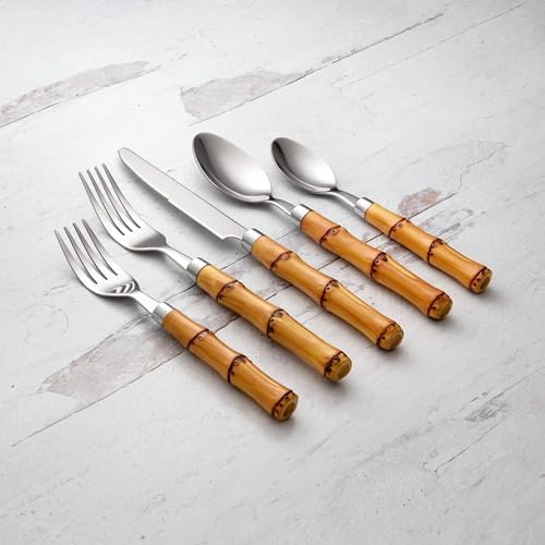 Cambridge Bamboo Plastic Handle 20-Piece Silverware Set for 4, Flatware - Image 3