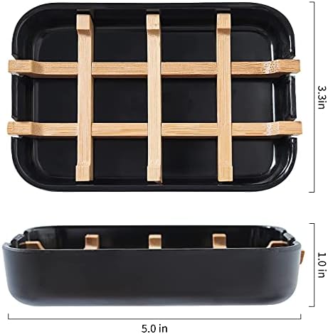 Soap Dishes for Bar Soap, Black Bathroom Soap Holder, Bamboo Soap Dishes Holder for Bathroom Shower, Bathroom Sink Soap Dish - Image 6