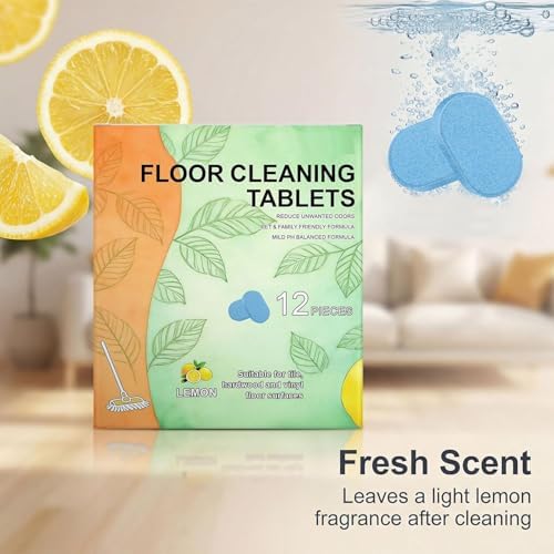 Floor Cleaning Tablets, 12pcs Floor Cleaner Tablets Hard Floor Cleaner Tablets, Floor Cleaning Tablets for Mopping, Pre-Measured Dissolvable Cleaning Solution for Wood Tile Marble, Lemon Scent (12PCS) - Image 2