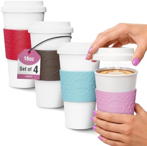 Copco Acadia Travel Mug, 16 Oz - Pink, Azure, Brown, Red, Set of 4 by Copco