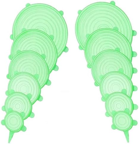 12 pcs Silicone Stretch lids set, 6 Sizes, Reusable Food Storage Covers ，Silicone Bowl Covers，Flexible to Fit All Shape of Containers，Food Cover to Keep Food Fresh (green) by JYYHSF