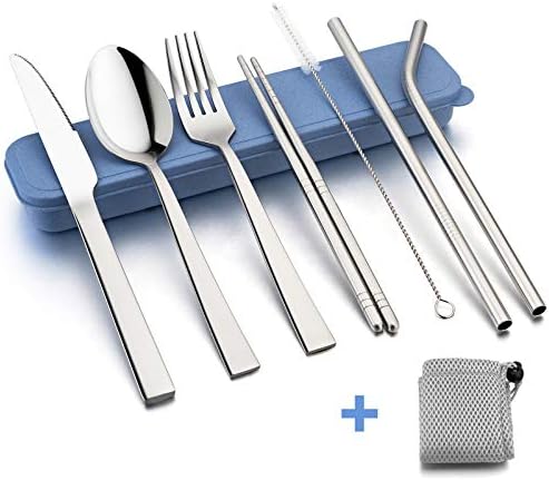 HaWare Portable Travel Utensils with Case, Stainless Steel Silverware Set for Camping Office School Lunch, Including Knife Fork Spoon Chopsticks, Reusable and Dishwasher Safe(Blue) - Image 2