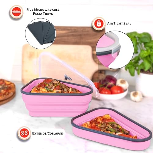 PIZZA PACK The Perfect Reusable Pizza Storage Container with 5 Microwavable Serving Trays - BPA-Free Adjustable Pizza Slice Container to Organize & Save Space, Pink 4 pk - Image 6