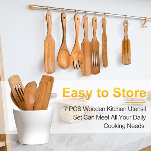 Spurtles Kitchen Tools Wooden, 7Pcs Wooden Spoons for Cooking, Natural Premium Spatula Set, Heat Resistant Cooking Utensil for Nonstick Cookware, Spurtle for Sourdough Starter - Image 6