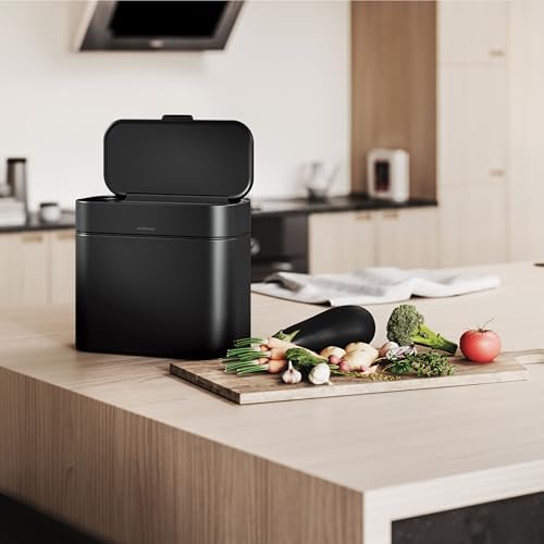 simplehuman Compost Caddy, 4L / 1.1 Gallon Countertop Kitchen Compost Bin with Magnetic Dock for Trash Can, Soft-Seal Lid, Removable Inner Bucket, Matte Black Steel - Image 6