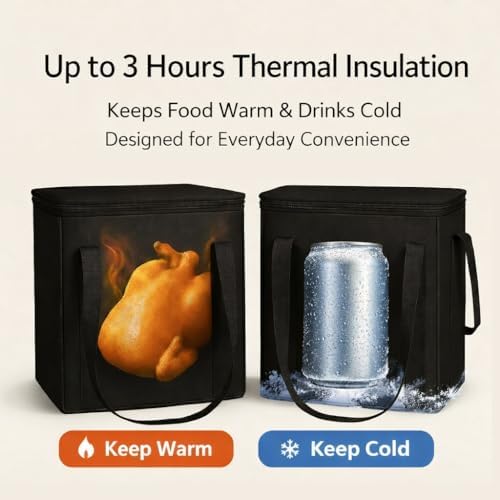 2-Pack, XL-Large Insulated Grocery Shopping Bags, Black, Reusable Bag - Image 2