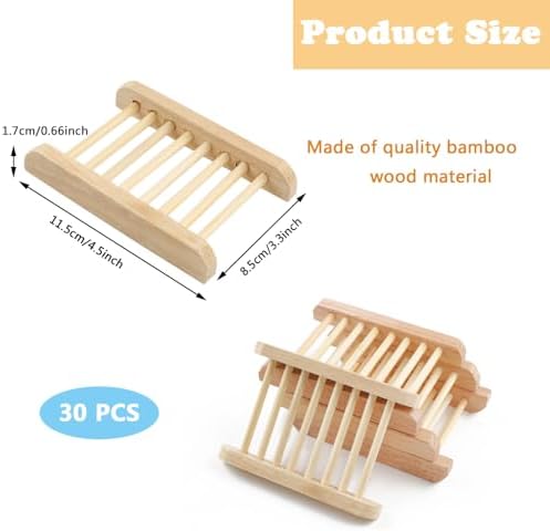 30 Pack Bamboo Soap Holders Wooden Soap Dishes, Self Draining Soap Dishes Bar Soap Holder Tray Wooden Soap Savers, Hand Craft Wood Soap Tray for Bathroom, Shower, Kitchen(Wood Color) - Image 2