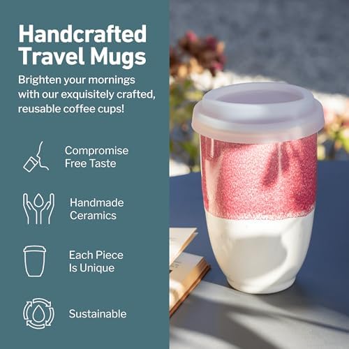NOVA CERAMICS Travel Mugs - Ceramic Tumbler With Lid – Ceramic Travel Mug To Go Cup – Microwave & Dishwasher Safe Ceramic Coffee Tumbler - Gifts For Women Men Him Her – 12oz – Coral Pink - Image 2