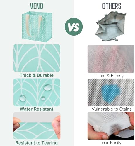 VENO 2/4 Pack Compact Reusable Grocery Shopping Bags with Hard Bottom - Image 6