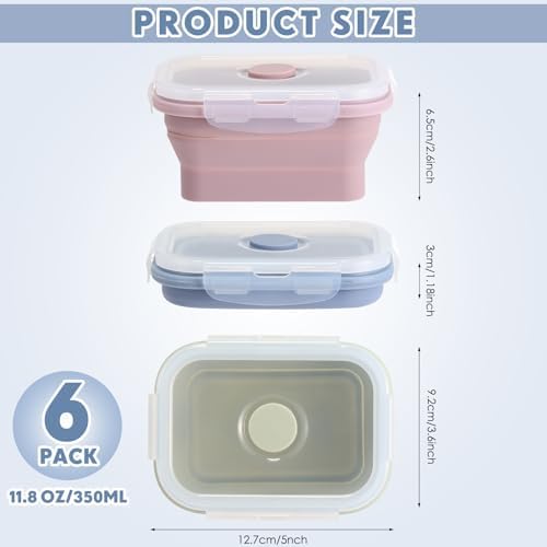Mifoci 6 Pcs Silicone Containers for Food Collapsible Food Storage Containers with Airtight Lids Stacking Leftover Foods Storage Lunch Box for Freezer Microwave Dishwasher Safe(Morandi,11.8 oz) - Image 2