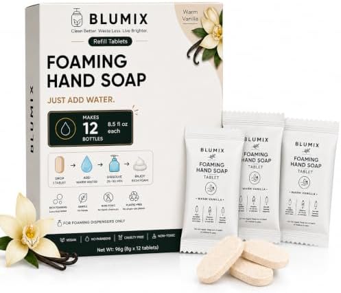 Foaming Hand Soap Refill Tablets, Concentrated Hand Soap Tablets, Just Add Warm Water, For Reusable Foaming Soap Dispensers (12 Count, Vanilla, Refill Only) by Blumix