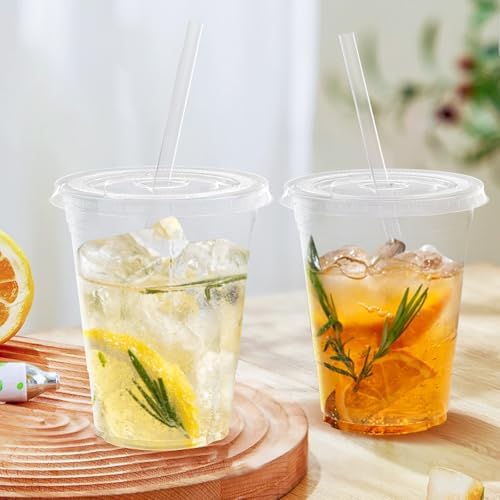 Dealusy 100 Pack - 16 oz Clear Plastic Cups with Lids and Straws - Image 5
