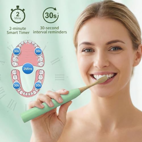 Sonic Electric Toothbrush with Bamboo Heads, Light Green - Image 7