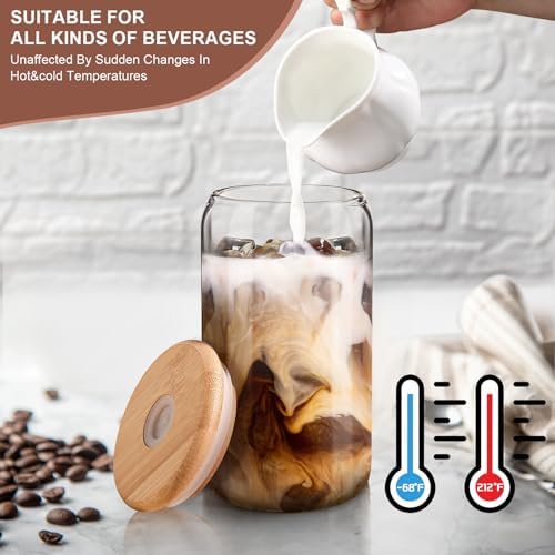 DWTS DANWEITESI Iced Coffee Cups with Lids 2 pcs,16 oz Glass Cups with Lids and Straws as Coffee Bar Accessories,Beer Drinking Glasses,Reusable Glass Tumbler,Cute Coffee Cups for Coffee, Juice, Gifts - Image 4