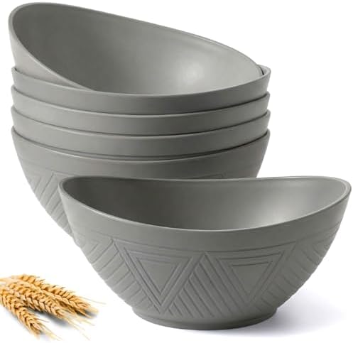 Homienly Wheat Straw Bowls, Large Salad Bowls Set of 6-60 OZ Serving Bowl for Kitchen, Camping, Party - Unbreakablke Microwave and Dishwasher Safe Big Cereal Bowl, Large Soup Bowl - Grey by HOMIENLY