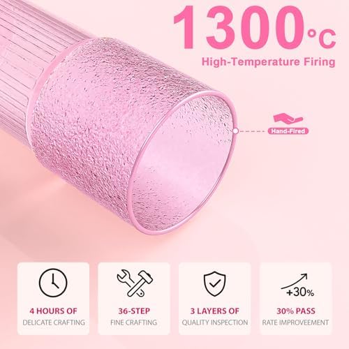 Luiaiog 20oz Glass Cups with Lids and Straws - Set of 4 Reusable Tumblers, Thickened Shatter-Resistant Glass, Ideal for Iced Coffee, Smoothies, Cocktails, Juices - Elegant & Durable Drinkware (Pink) - Image 5