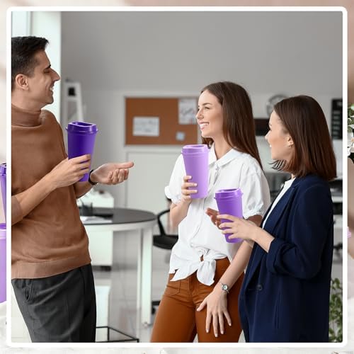 FillTouch 12 Pcs 16 oz Reusable Coffee Cups with Lids, Purple Gradient - Image 6
